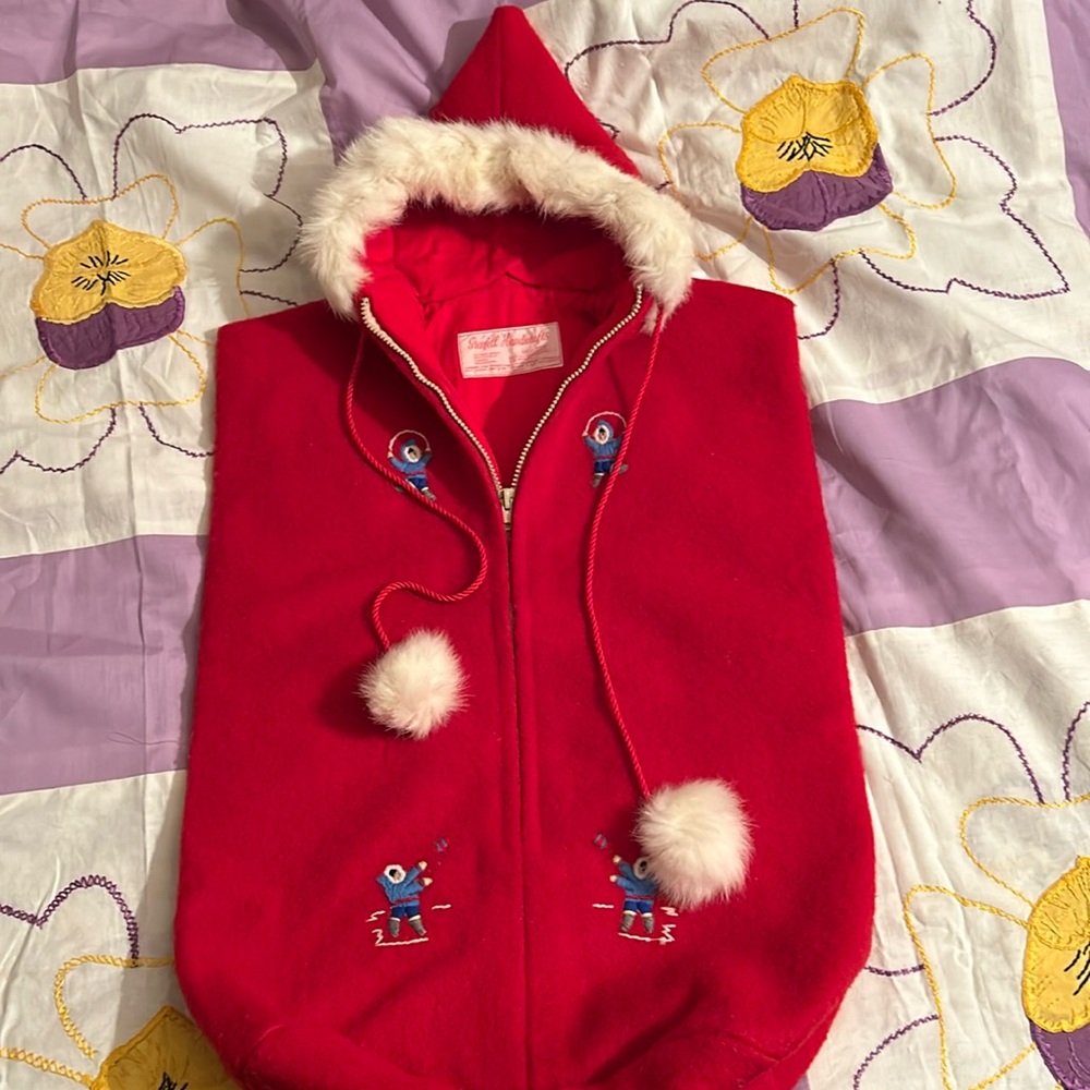 Grenfell Handicrafts Baby Sleep Sack Vintage Handmade Red Embroidered Zip